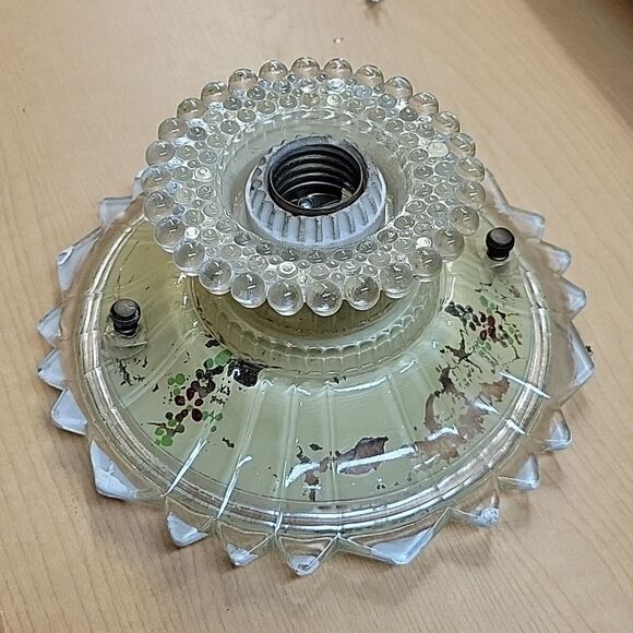 VINTAGE ART DECO STARBURST clear painted GLASS CEILING LIGHT SHADE flush socket - Picture 2 of 6